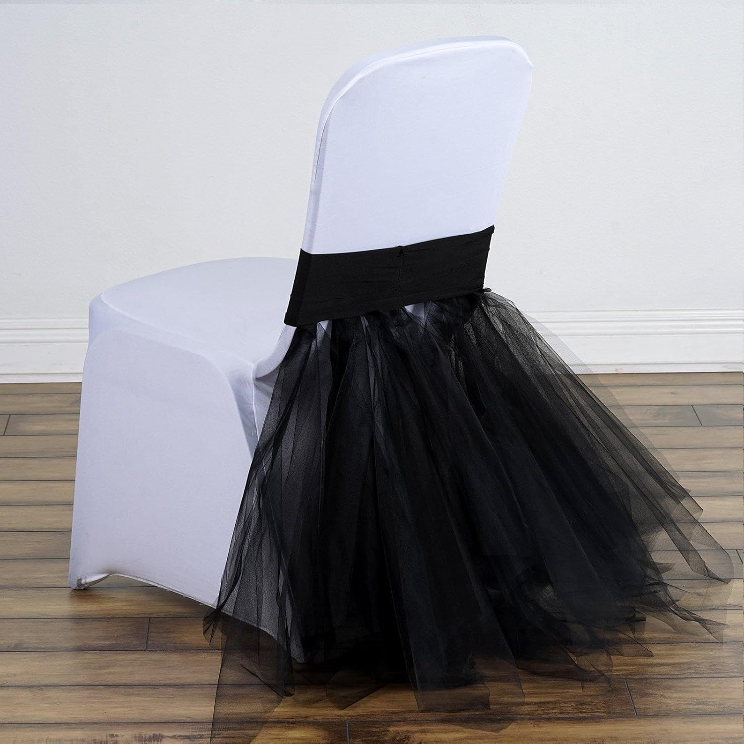 Efavormart – 40 piezas de falda tutú para silla de elastano negro, decoración de silla para eventos de boda