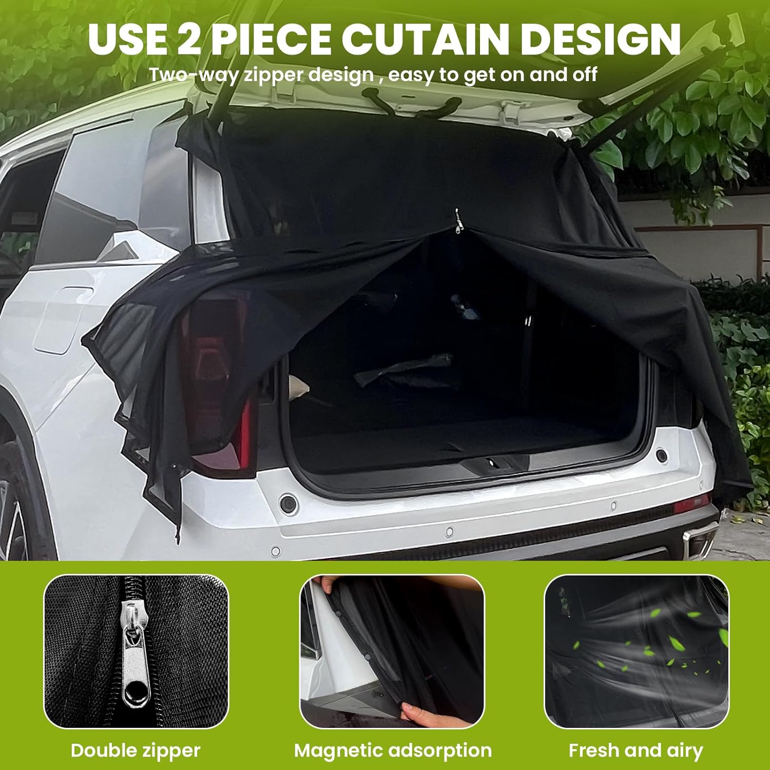 Parasol de camping para automóvil, tienda de campaña para puerta trasera, mosquitera, accesorios magnéticos para acampar (63 x 59)