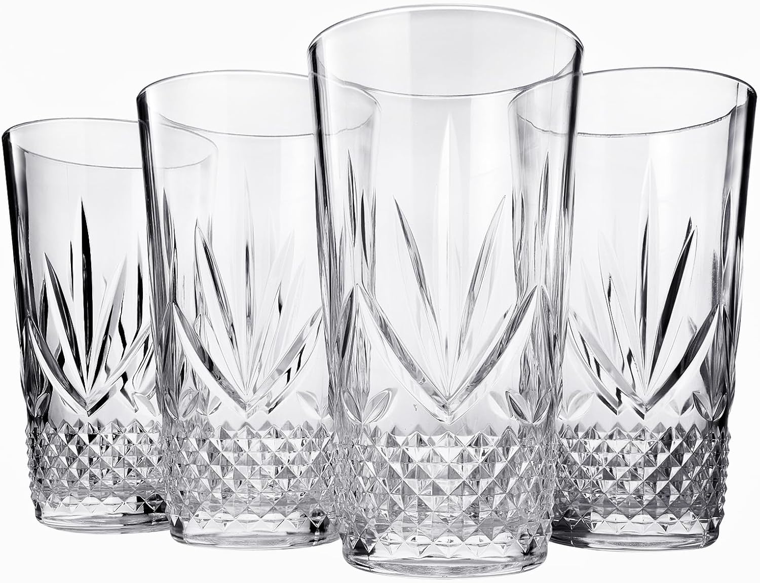 Vasos grandes de plástico Highball para beber, inastillables y reutilizables, acrílico transparente, juego de 4 unidades, vasos de cristal similar,