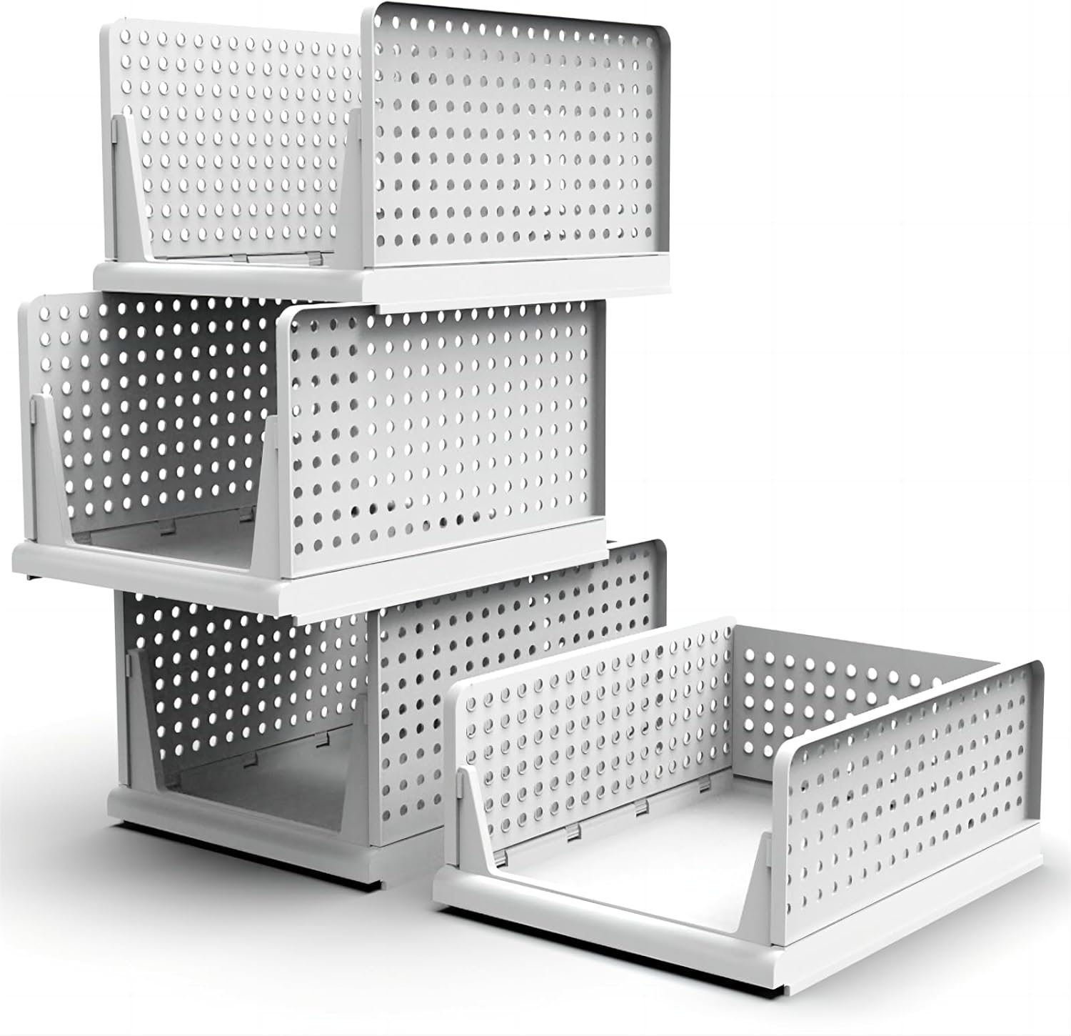 Caja de almacenamiento plegable de 4 piezas, contenedores de almacenamiento apilables, estilo cajón, cajón de almacenamiento apilable, cestas de