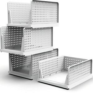 Caja de almacenamiento plegable de 4 piezas, contenedores de almacenamiento apilables, estilo cajón, cajón de almacenamiento apilable, cestas de Caja de almacenamiento plegable de 4 piezas, contenedores de almacenamiento apilables, estilo cajón, cajón de almacenamiento apilable, cestas de