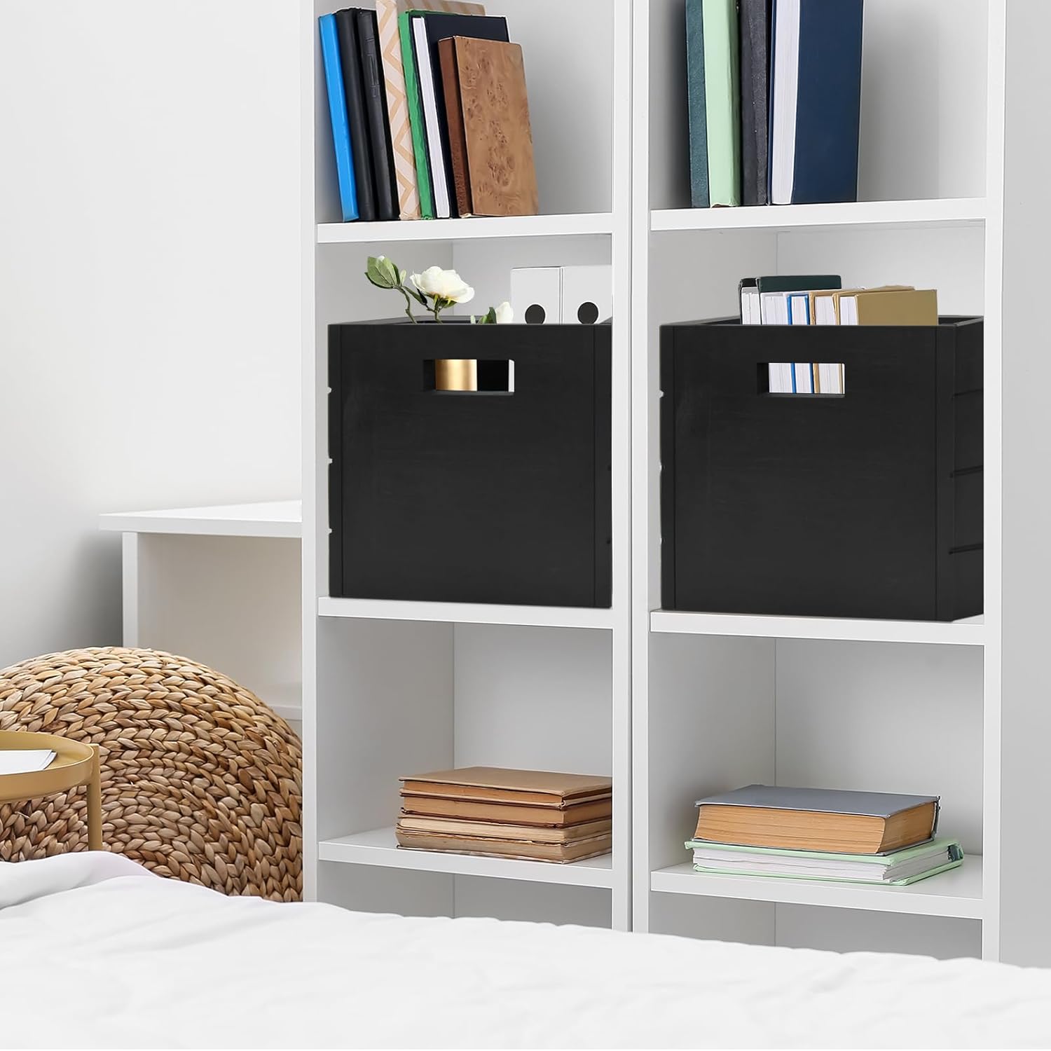 Y&ME YM Caja de madera con asas, cajas de almacenamiento de madera, organizador de cubos de madera decorativo rústico para juguetes y accesorios