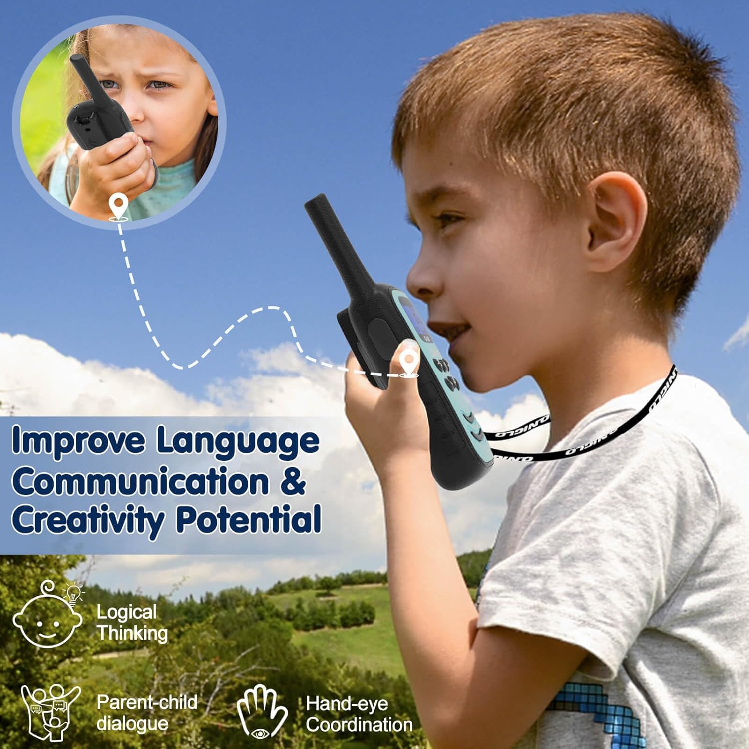 Walkie Talkies para niños, paquete de 2 unidades, juguete recargable para niños de 3 a 12 años, walkie talkie de largo alcance con 22 canales y