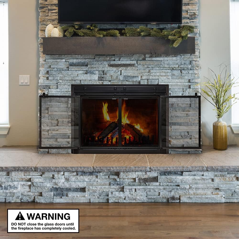 UniFlame – Gregory – Puertas de chimenea estilo gabinete con vidrio templado ahumado (color negro, tamaño mediano – se adapta a aperturas de 30 a 37