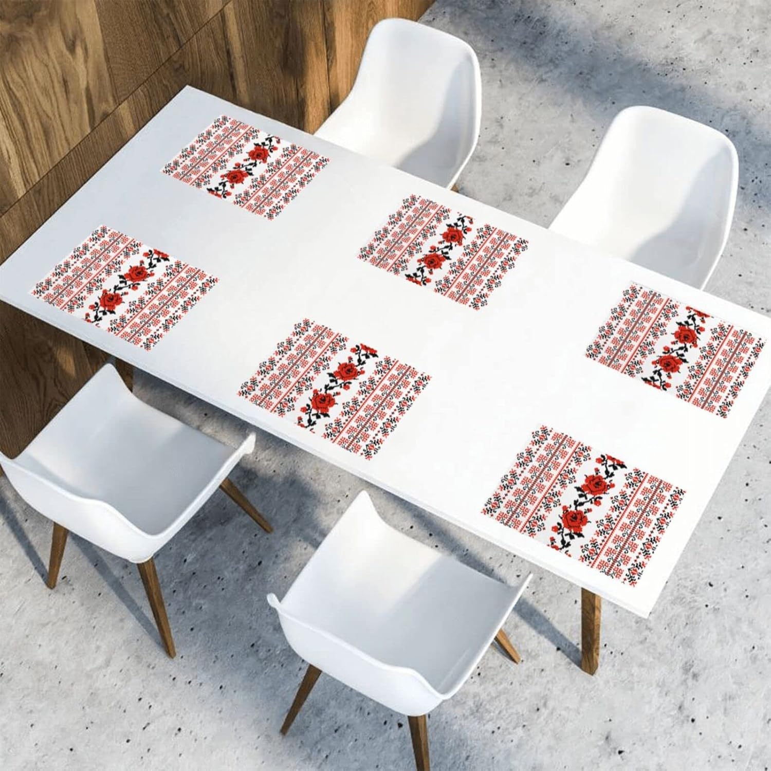 Juego de 6 manteles individuales estilo bordado ucraniano (poliéster), lavables, resistentes al calor, para comedor y cocina, 12 x 18 pulgadas.