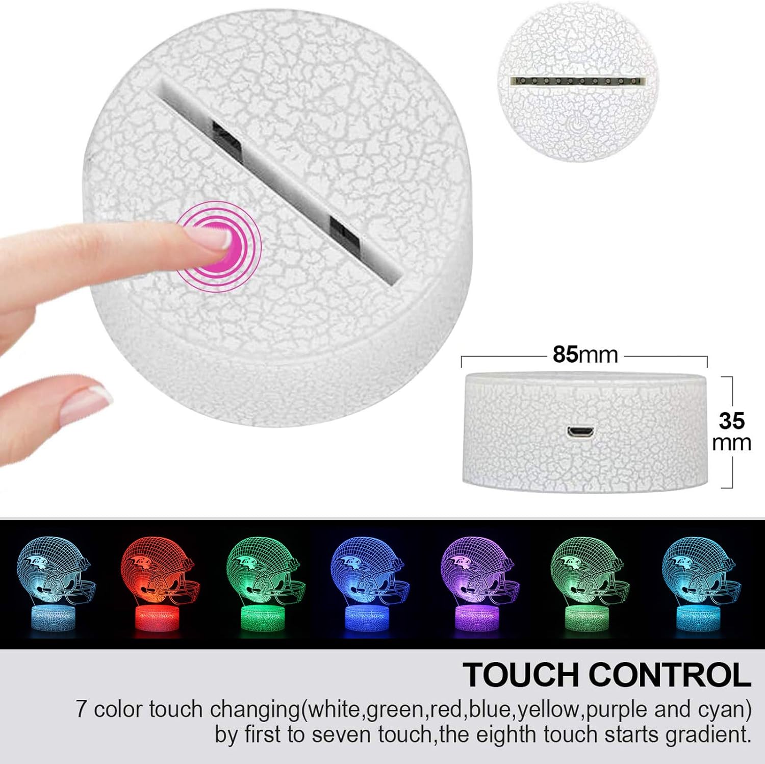 YYDSYCY Lámpara de mesa LED con ilusión óptica inteligente de 7 colores, lámpara de mesa de acrílico para hombres, mujeres, niños, adolescentes