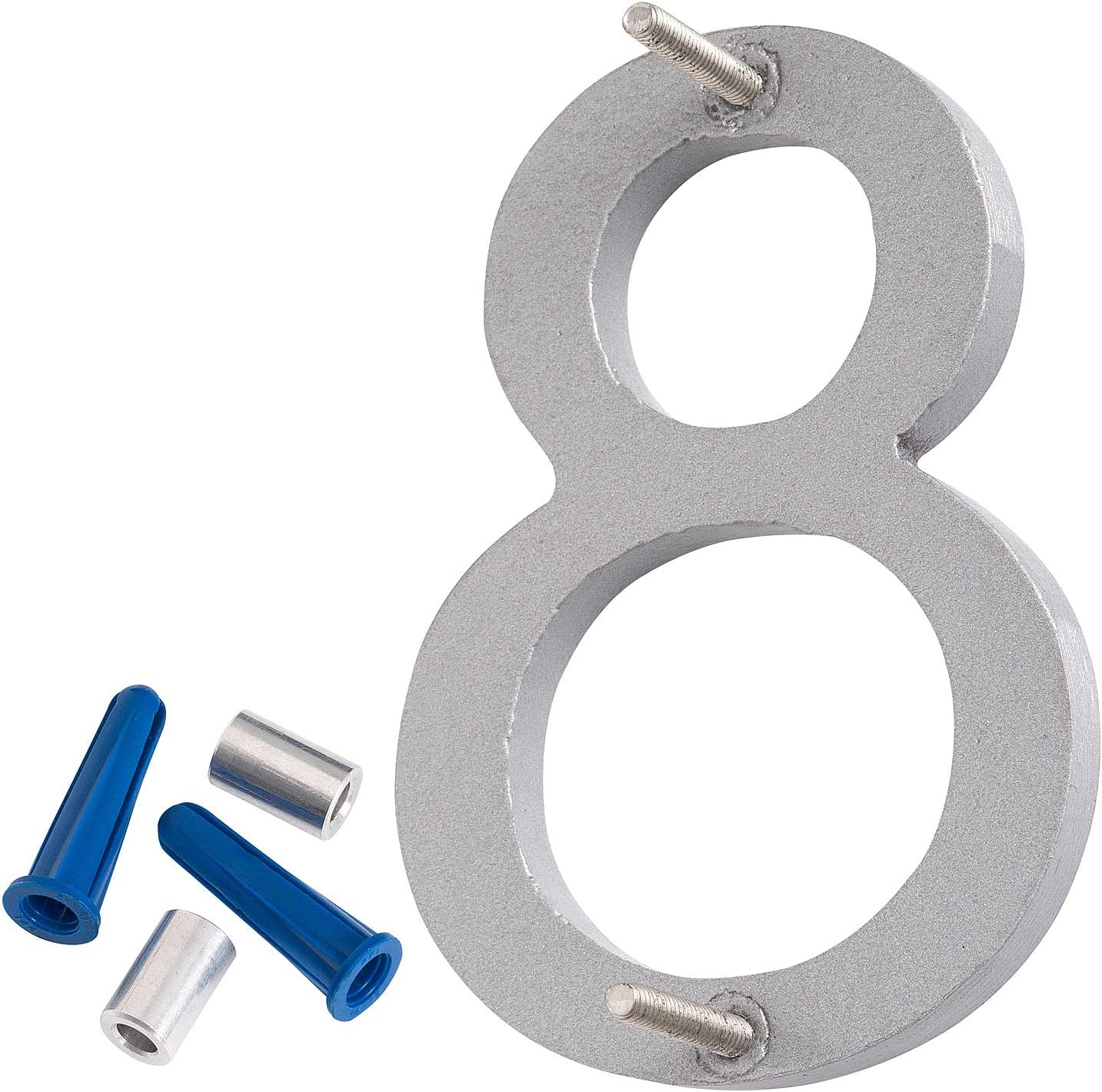 Montague Metal Products MHN-6-F-SR1-8 Números flotantes modernos de aluminio cepillado sólido, 6 pulgadas, plata con recubrimiento en polvo