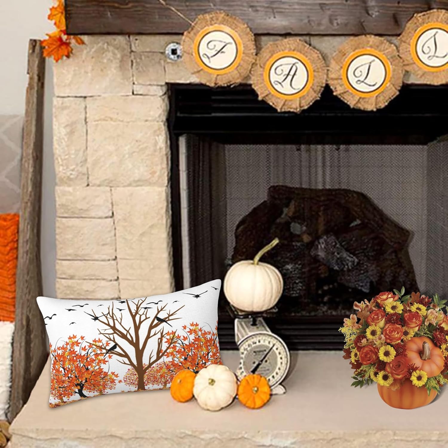 JOOCAR Fundas de almohada de otoño con hojas de arce rojas de 12 x 20 pulgadas, funda de cojín lumbar decorativa para decoración de Acción de Gracias