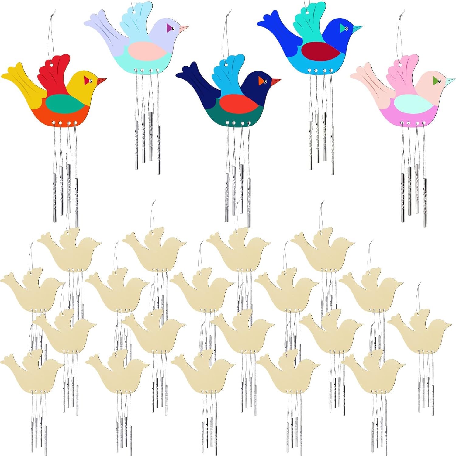 Taiyin Carillón de viento de madera para pájaros, campanillas de viento de madera, campanillas de viento decorativas de madera para niños y niñas,