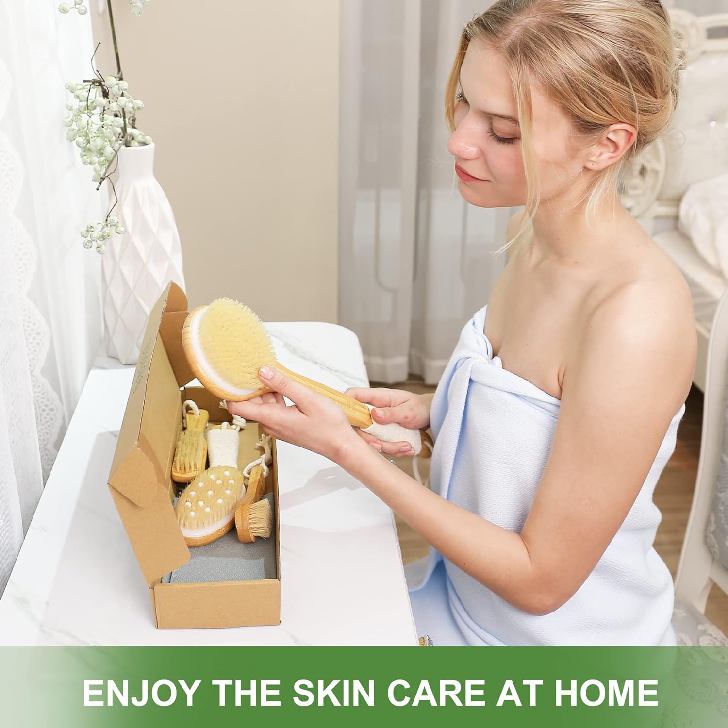 Cepillo seco de cerdas de jabalí natural, cepillo exfoliante para cuerpo, cara y pies, limpiador de espalda de mango largo, presión meridiana para