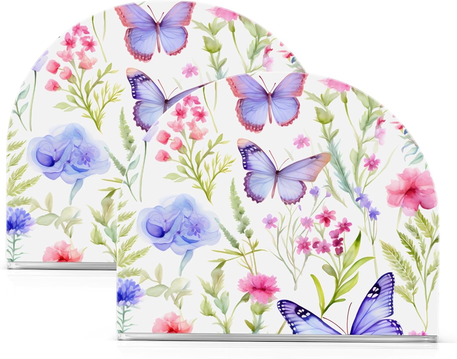 Butterfly Pink Flowers Napkin Holder, Acrylic Napkin Holders for Table Cocktail Napkins Dispenser Paper Stand for Home Kitchen Restaurant Bar, 2 Pc