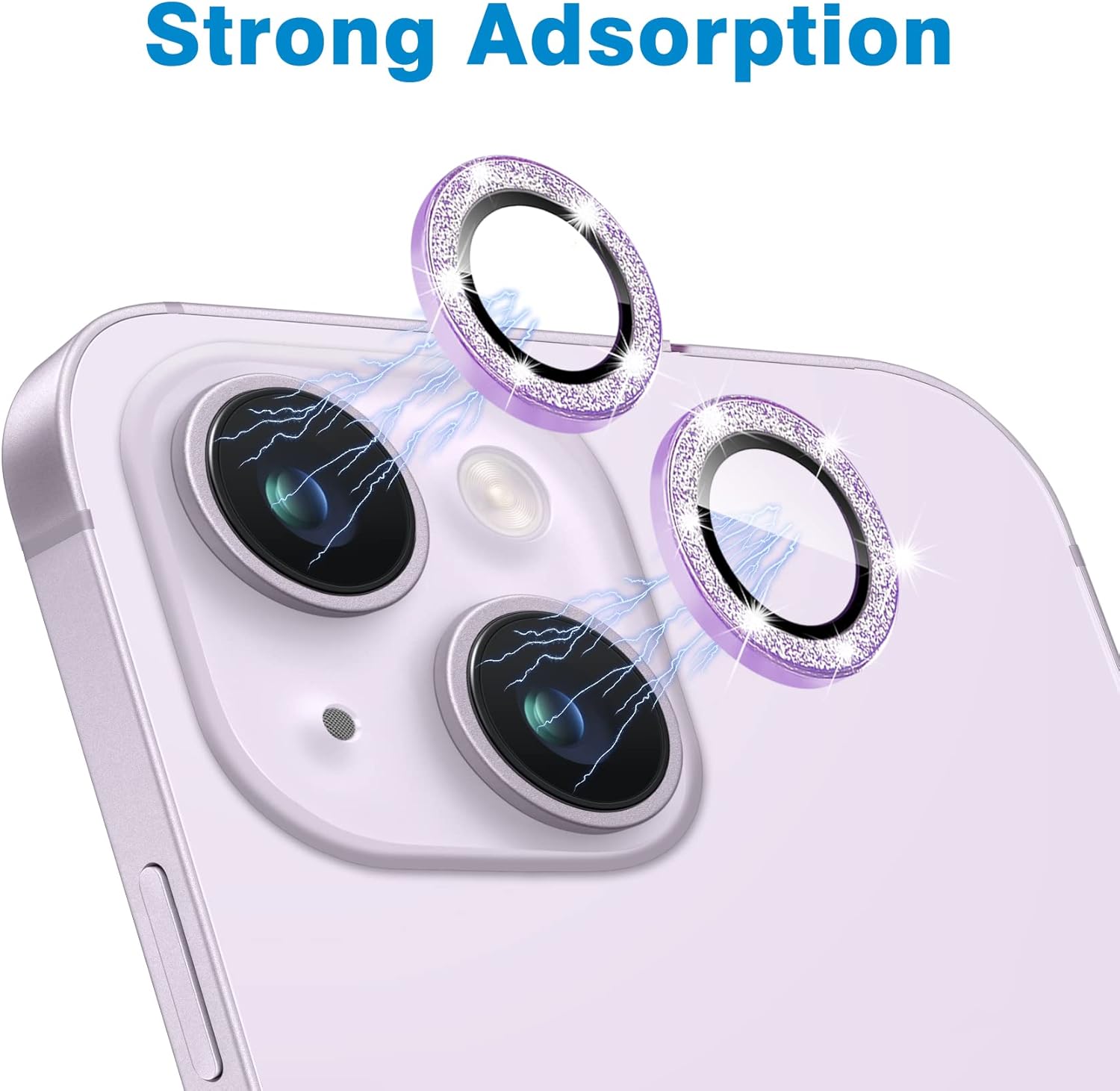 Protector de lente de cámara compatible con iPhone 14 y 14 Plus, cubierta de lente de diamante brillante con purpurina 9H, cubierta de cámara de