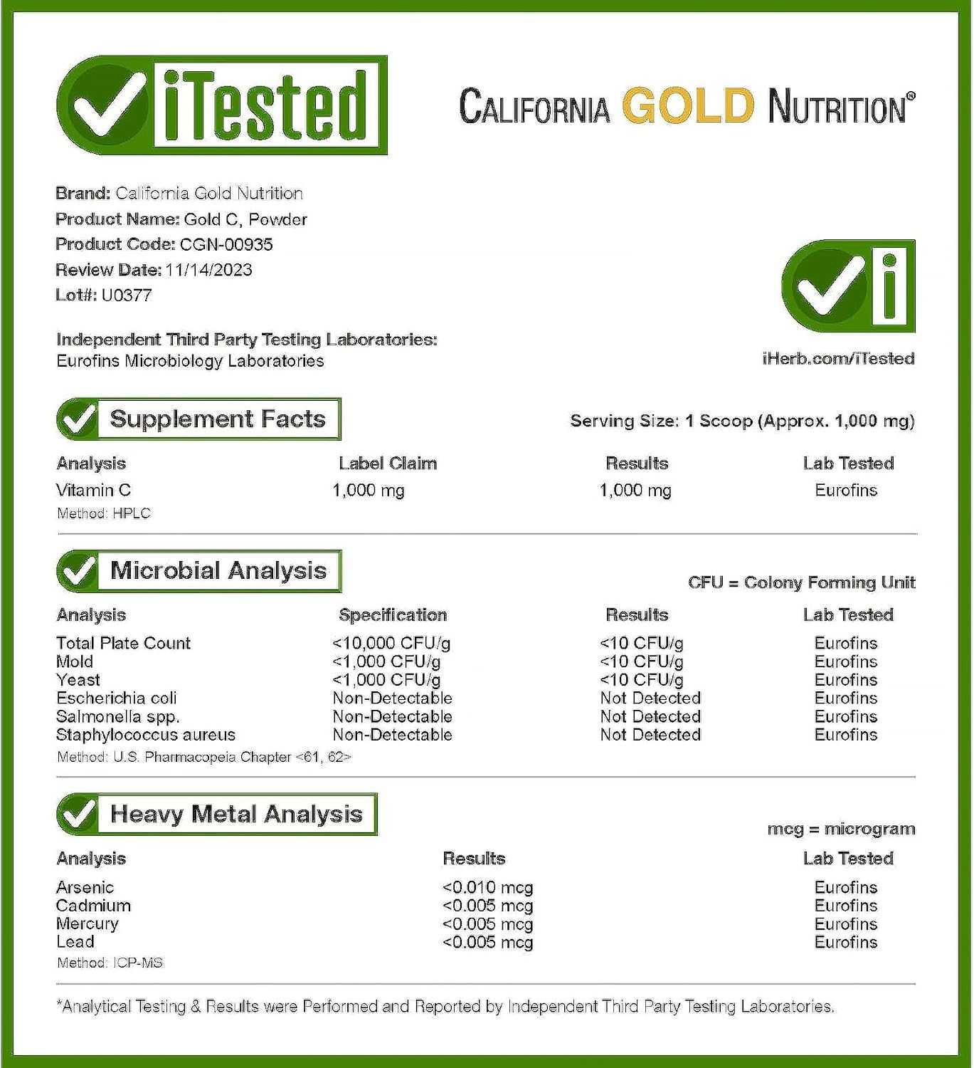 Gold C Powder por California Gold Nutrition – Polvo de vitamina C de grado USP – Apoyo inmunológico y bienestar estacional – Apto para vegetarianos