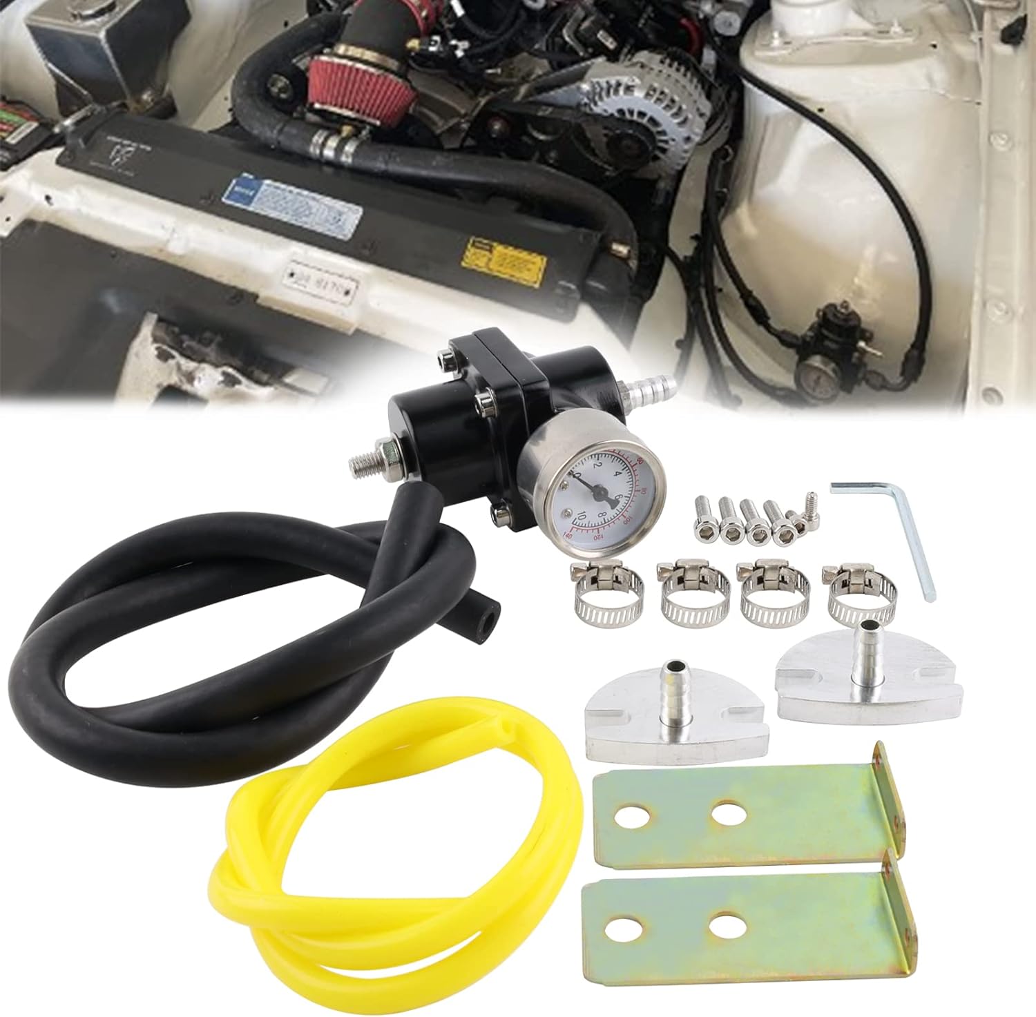 Regulador de presión de combustible universal ajustable de 0-140 PSI, kit de regulador de presión de inyección de aceite de gas de aluminio con
