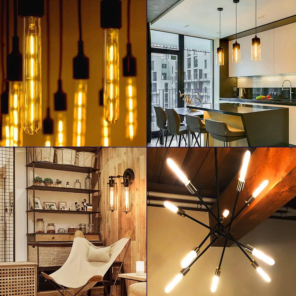 Bombillas LED largas T10, bombilla tubular regulable de 4 W, equivalente a 40 vatios, bombilla de filamento LED vintage estilo Edison E26, 3000 K,