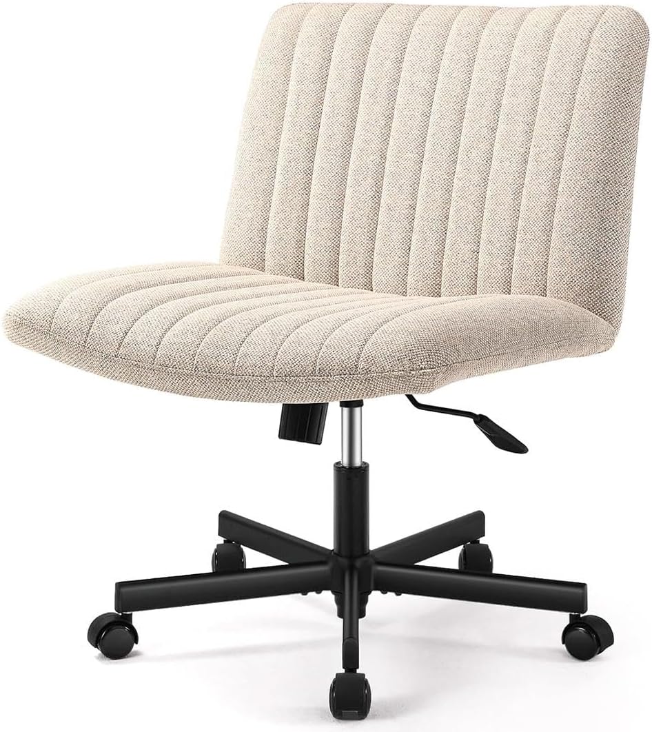 HomVent Silla moderna de escritorio de oficina ancha sin brazos, silla cruzada de maquillaje de tocador con ruedas, silla giratoria ergonómica