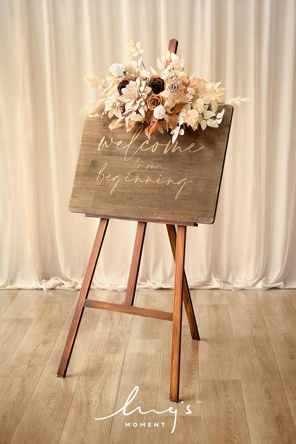 Ling’s Moment Letrero de bienvenida con estampado floral de otoño para boda, flores artificiales, guirnalda de terracota óxido sepia para ceremonia,