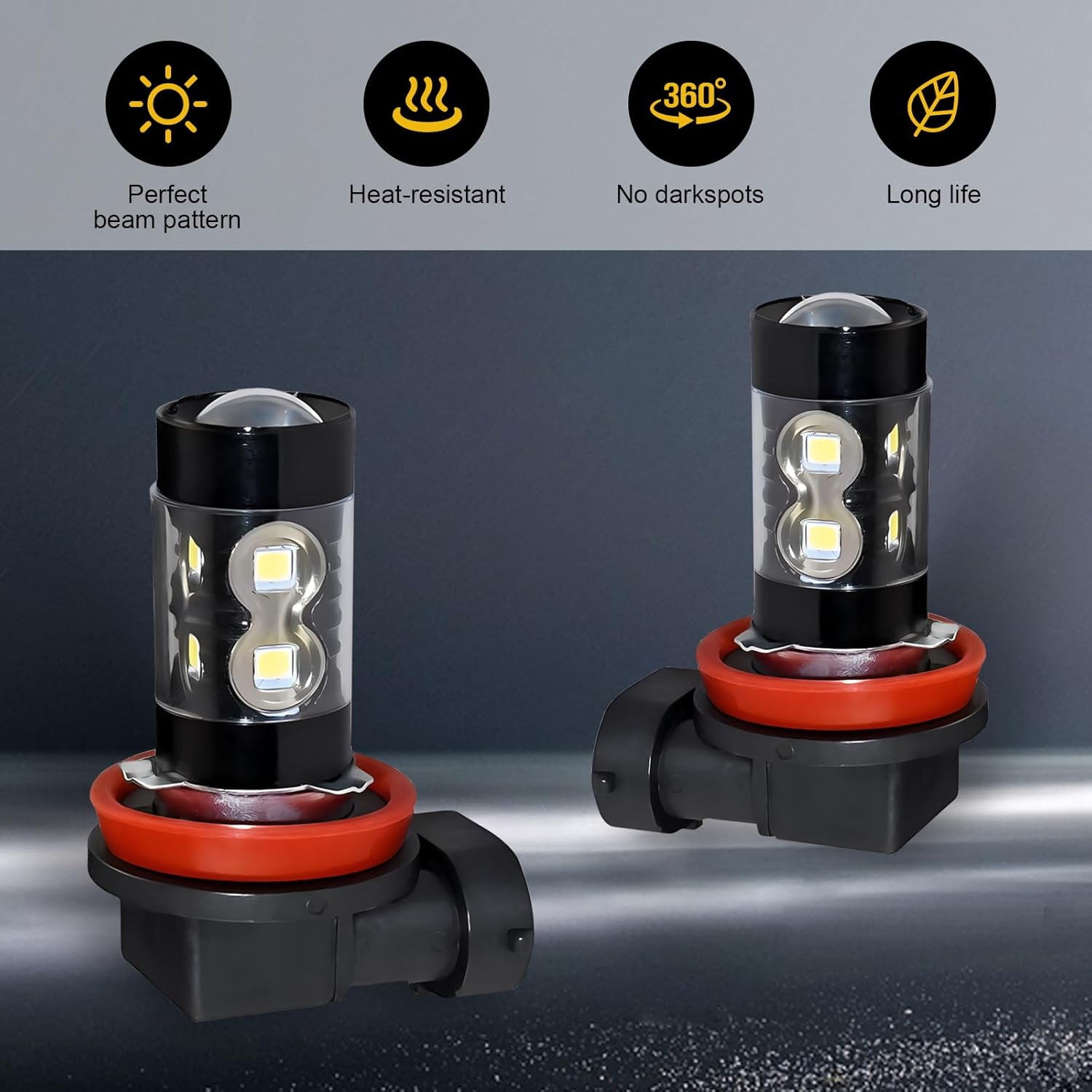 dawfall Pack-2 Car H11 LED High Power Fog Lamp, 10SMD 50W 6000K CREE Chip Super Bright Waterproof Anti-fog Front Lighting Bulb, Alloy Lamp Body