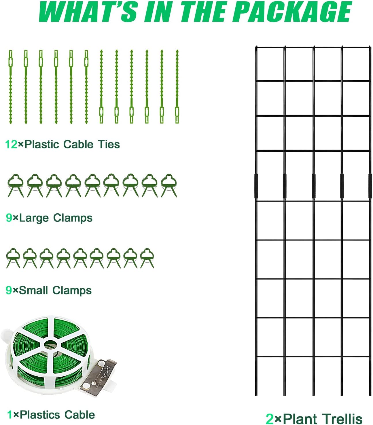 DoCred Enrejado de pepino, 59 pulgadas de alto, paquete de 2 enrejados plegables con marco A para plantas trepadoras elevadas, verduras, incluye