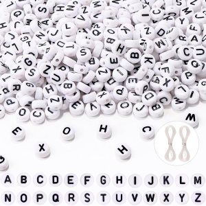 1000 cuentas redondas de letras de 0.157 x 0.315 pulgadas, cuentas acrílicas blancas del alfabeto, pulseras de la amistad, cuentas de letras con 1000 cuentas redondas de letras de 0.157 x 0.315 pulgadas, cuentas acrílicas blancas del alfabeto, pulseras de la amistad, cuentas de letras con