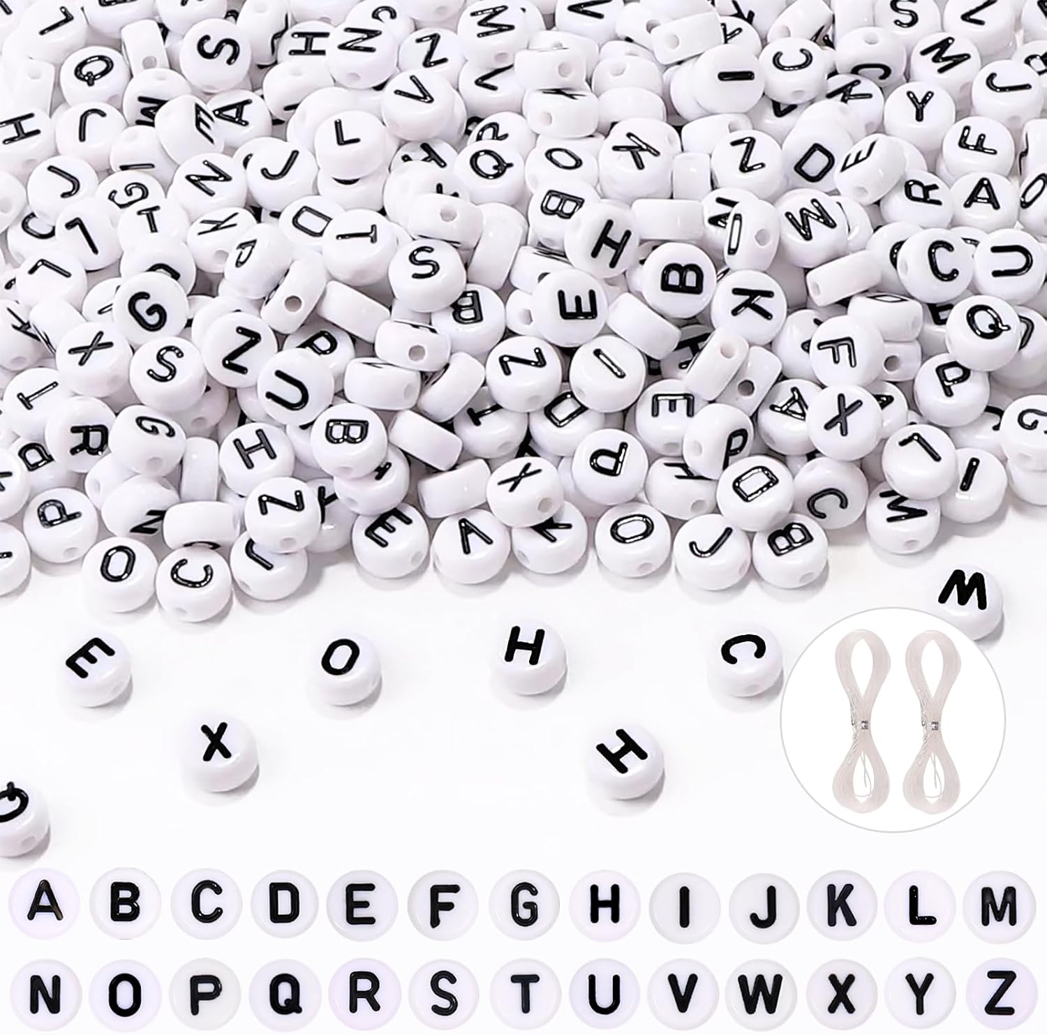 1000 cuentas redondas de letras de 0.157 x 0.315 pulgadas, cuentas acrílicas blancas del alfabeto, pulseras de la amistad, cuentas de letras con