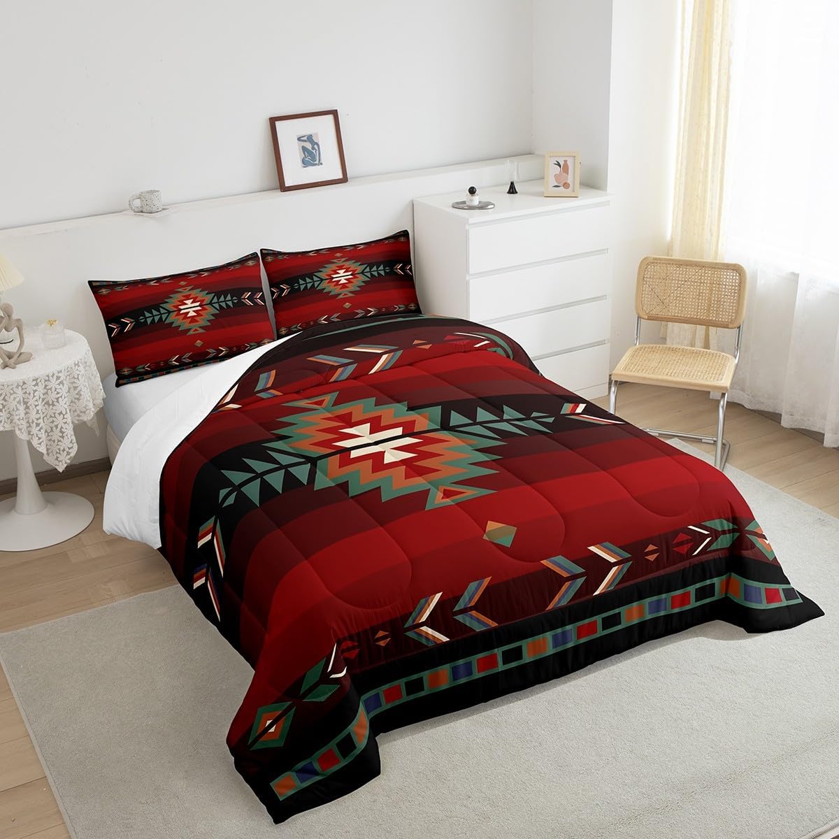 Feelyou Juego de ropa de cama tamaño individual con diseño nativo del suroeste para niños y niñas, juego de edredón geométrico del suroeste para