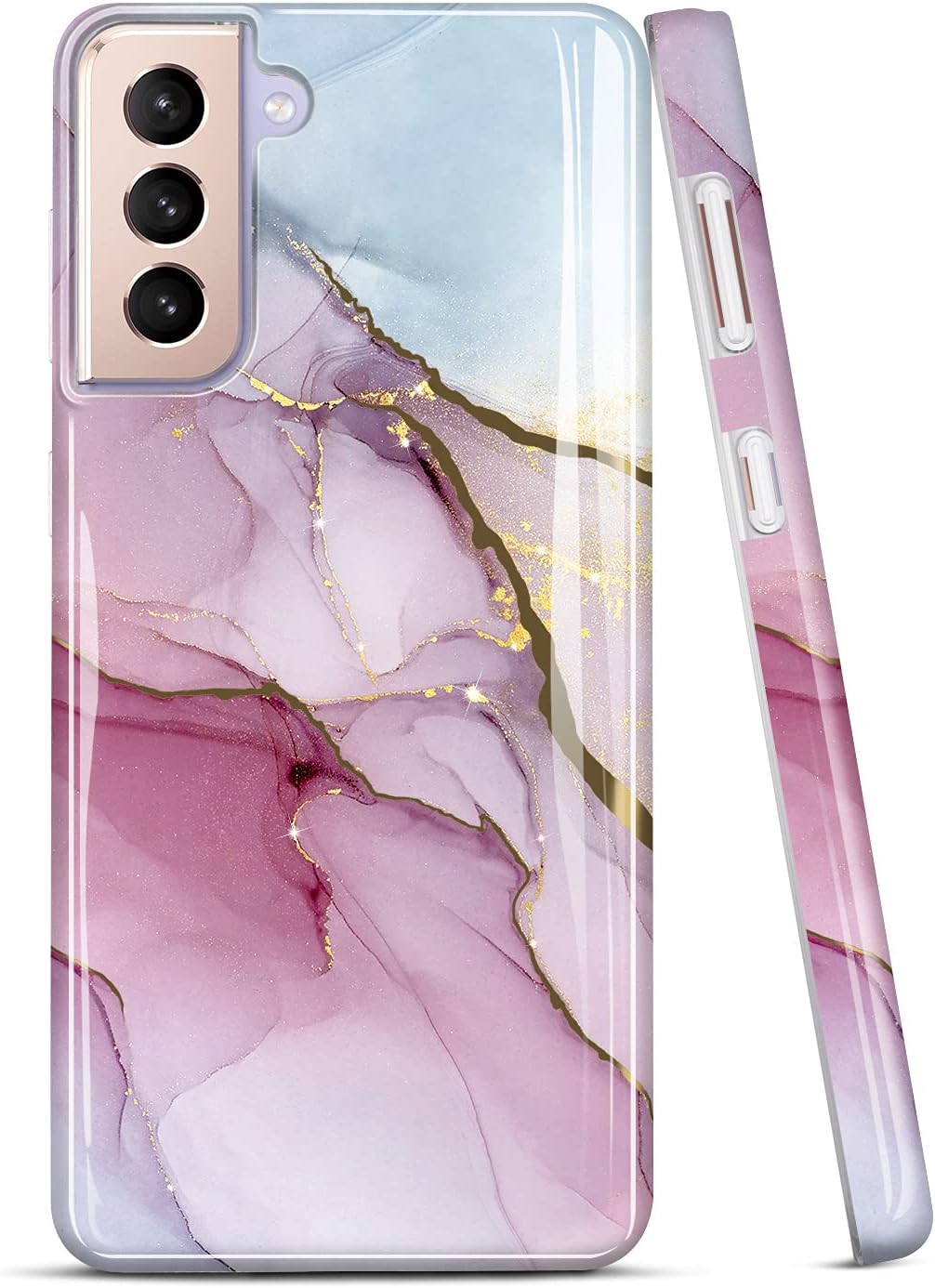 JIAXIUFEN Funda para Galaxy S21 Plus con purpurina galvanizada dorada, delgada, a prueba de golpes, TPU suave de silicona de goma, funda de teléfono