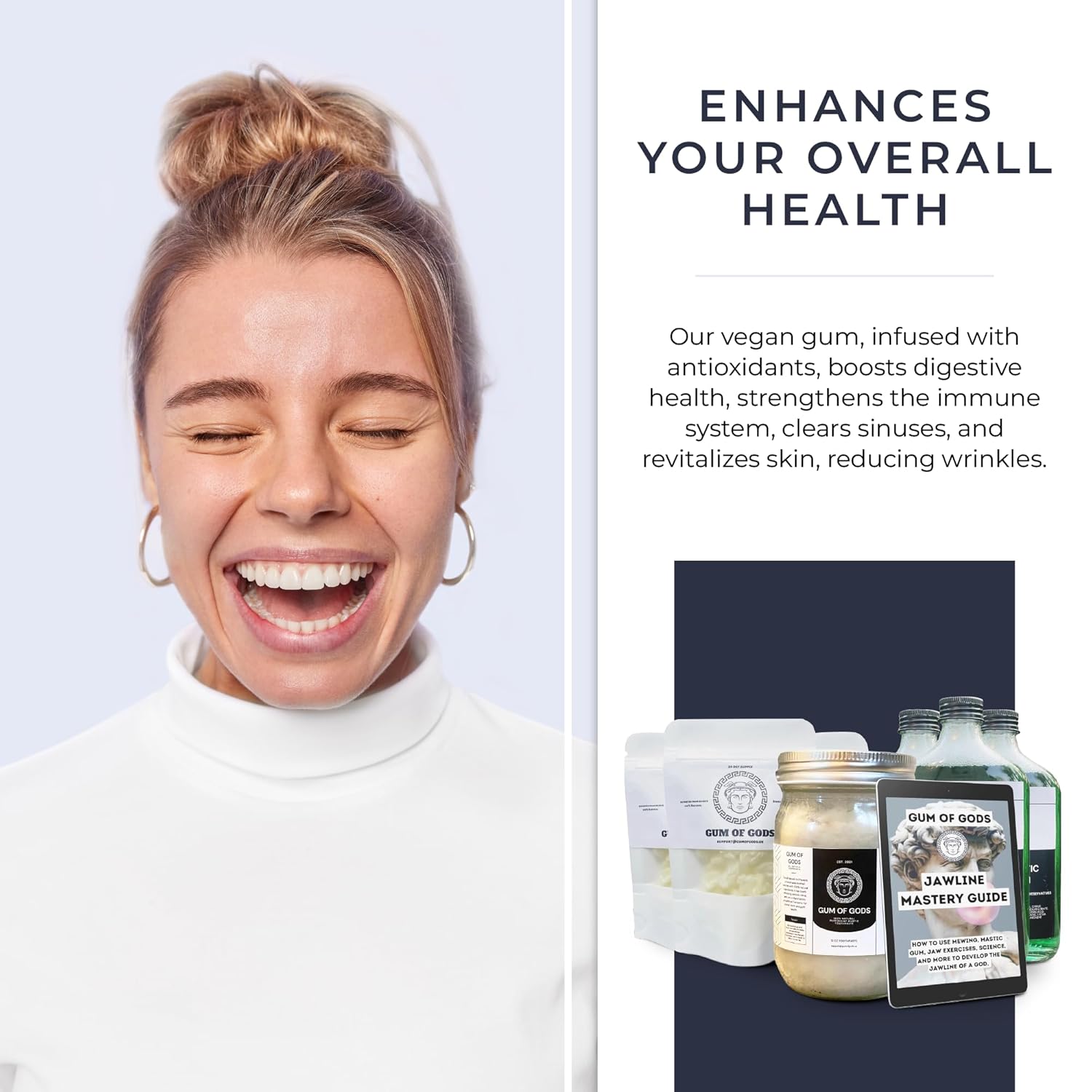 Gum of Gods – Paquete de masilla de 3 meses – Paquete de 3 chicles máticos clásicos – Incluye enjuague bucal, pasta de dientes y guía de maestría de