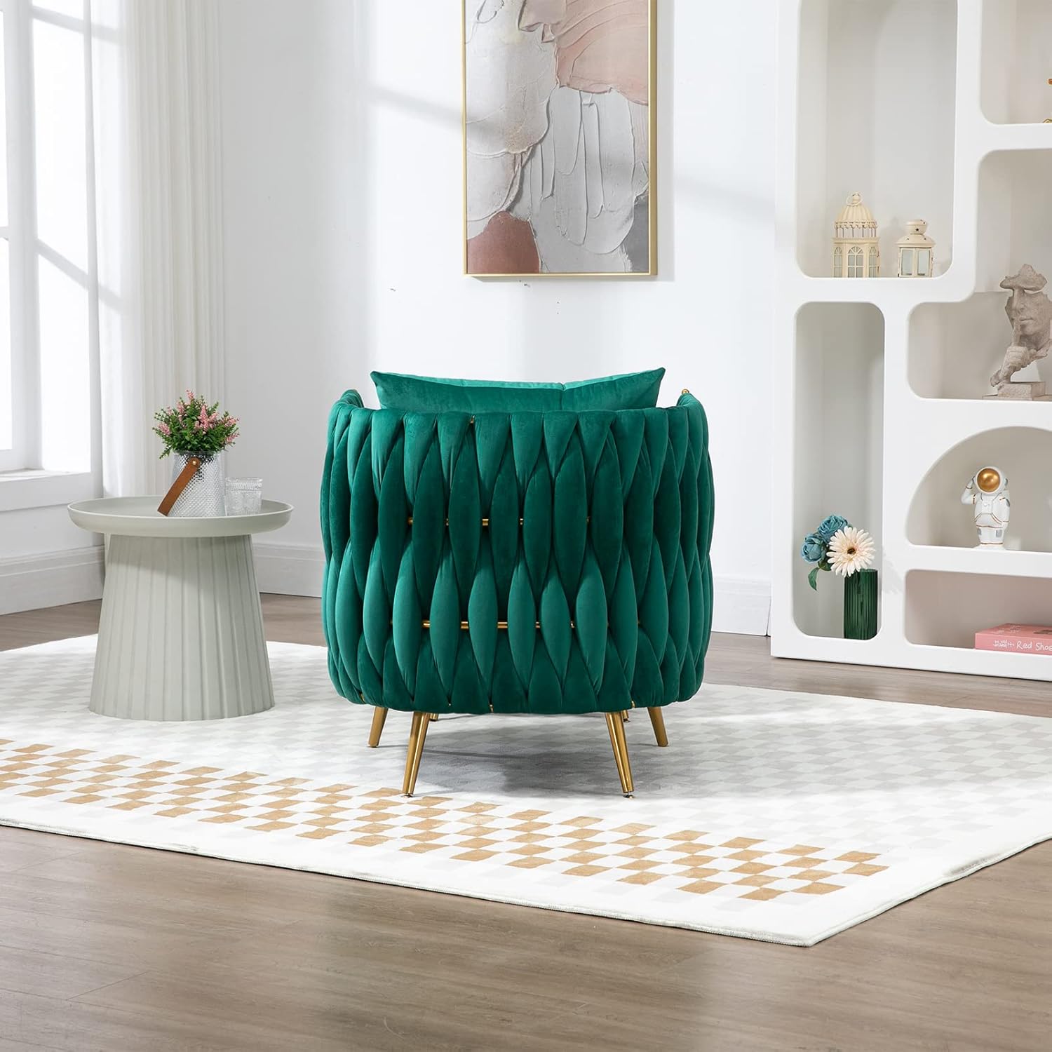 Homtique Silla decorativa de terciopelo con otomana de almacenamiento para sala de estar, moderno y cómodo sillón tapizado con almohada, sofá