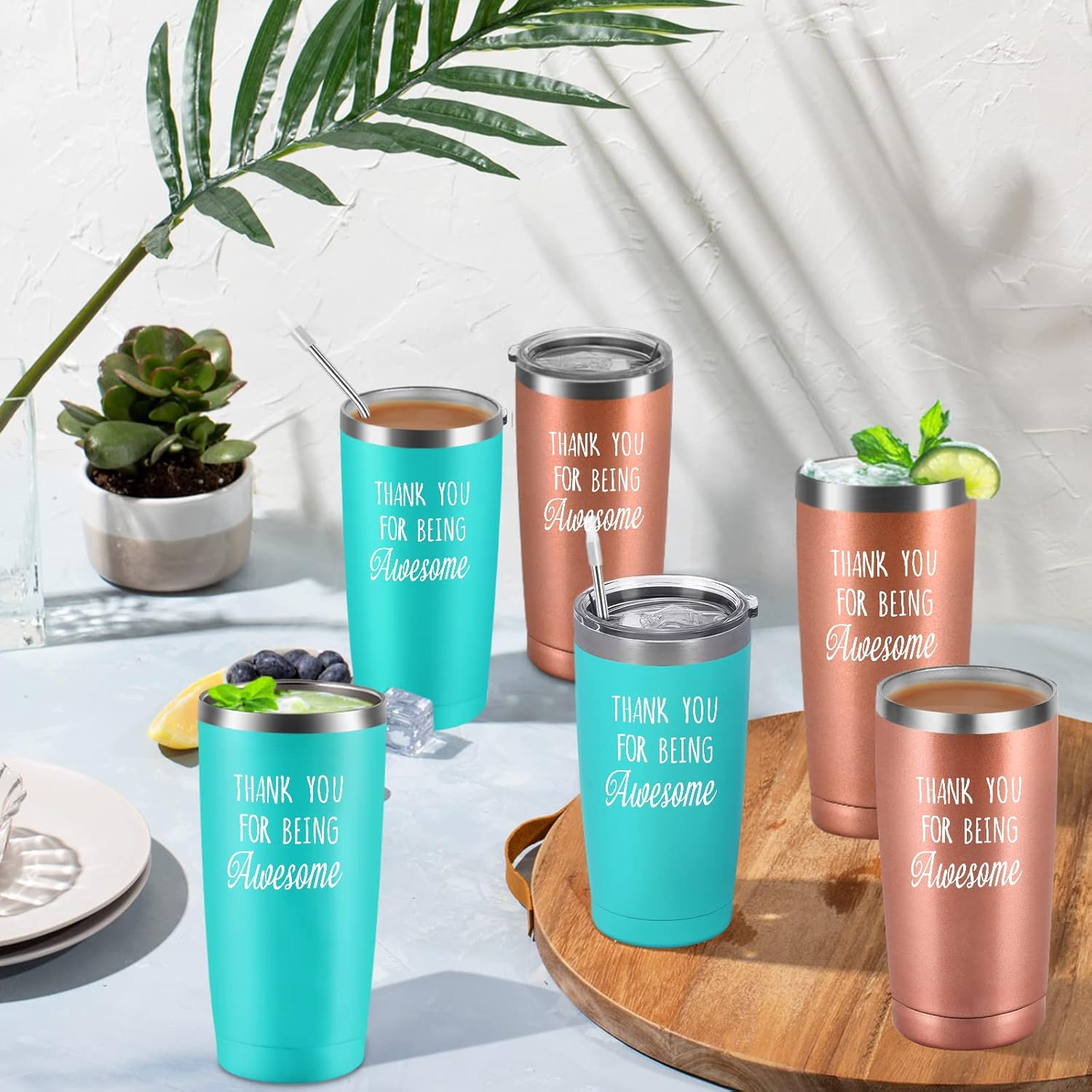 Gtmileo Regalos de agradecimiento para mujeres, paquete de 6 vasos de viaje aislados de acero inoxidable con texto en inglés “Thank You for Being”,