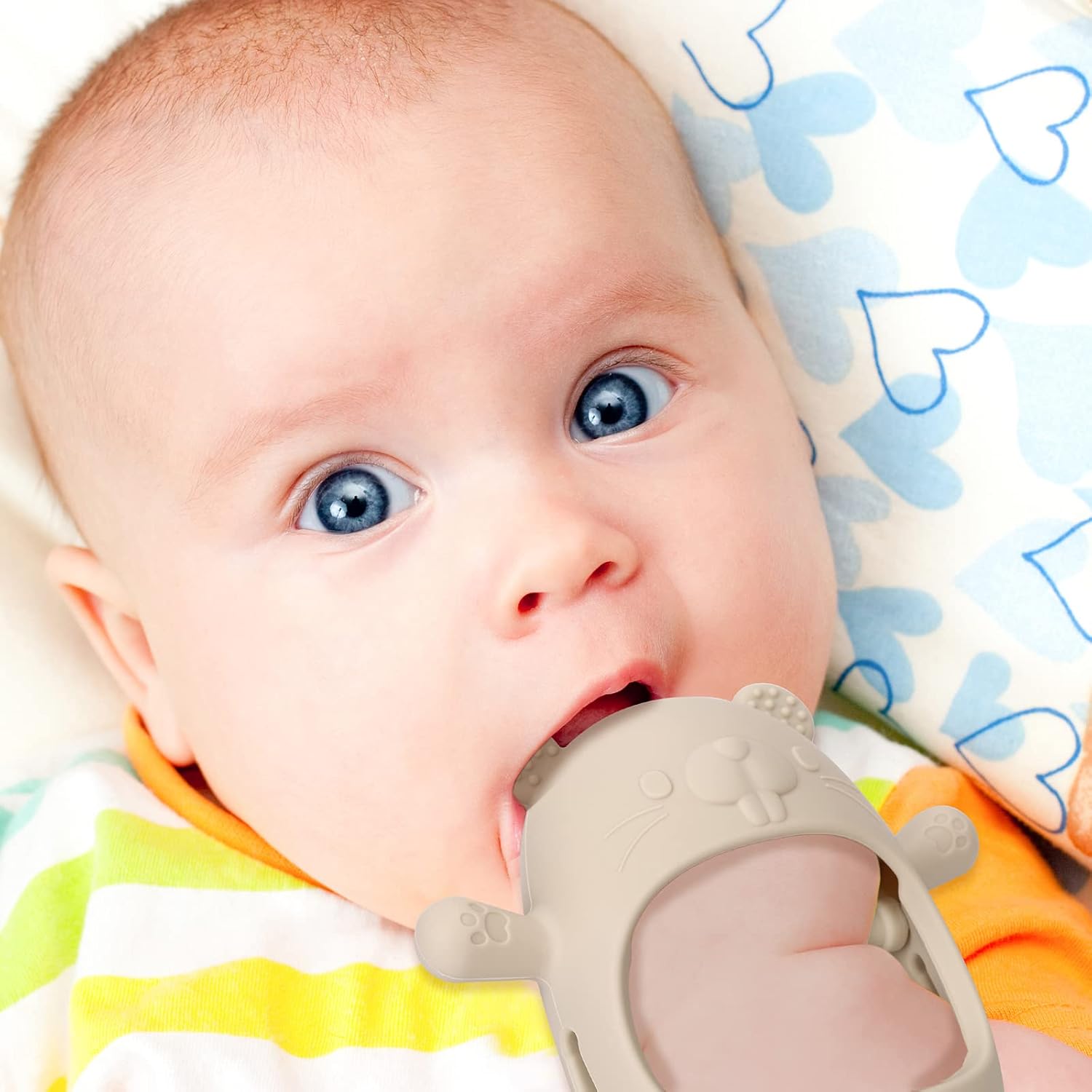 Socub Juguete mordedor para bebés de más de 12 meses, manoplas de silicona que nunca se caen, juguete de dentición para calmar las encías doloridas,