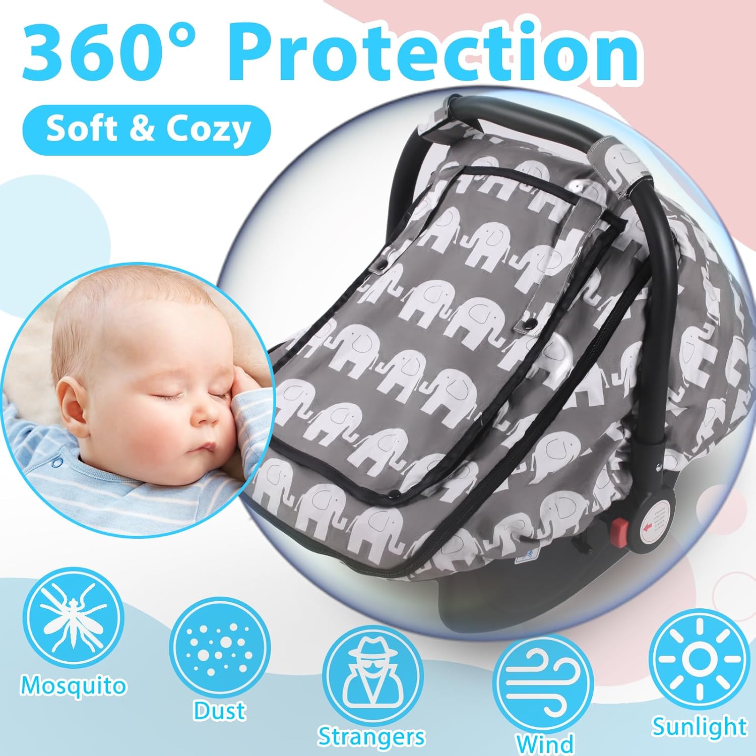 Car Seat Covers for Babies,Baby Car Seat Cover & Breathable Mesh Window,Infant Carseat Cover Windproof for Boys Girls,Newborn Shower Gift,Baby