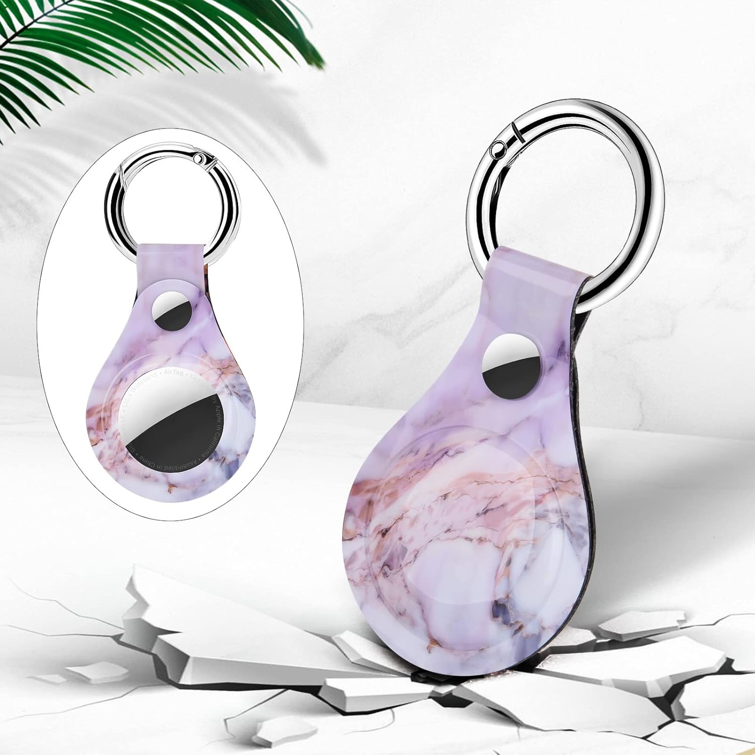 OLEBAND Estuche Airtag,Soporte de llavero Air Tag,Accesorio lindo,Mármol púrpura