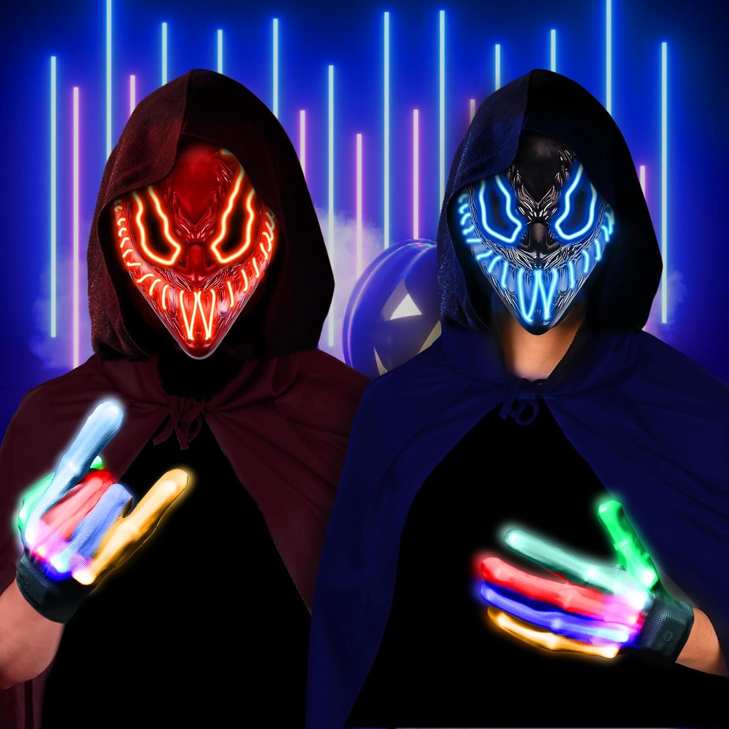 Neragron Máscara LED de Halloween, máscara de luz de neón, máscara de luz aterradora con 3 modos de iluminación para cosplay, disfraz de carnaval