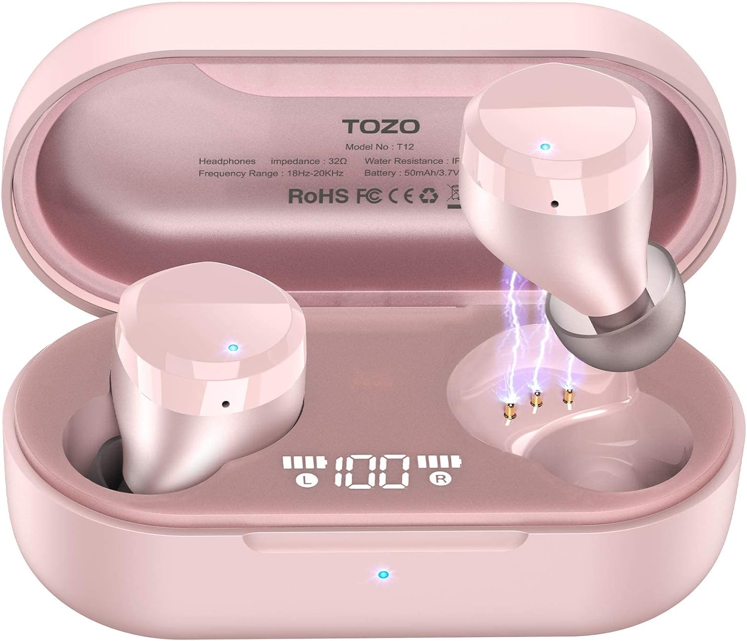 TOZO T12 – Auriculares inalámbricos Bluetooth de alta fidelidad, calidad de sonido, funda de carga inalámbrica, pantalla digital LED de