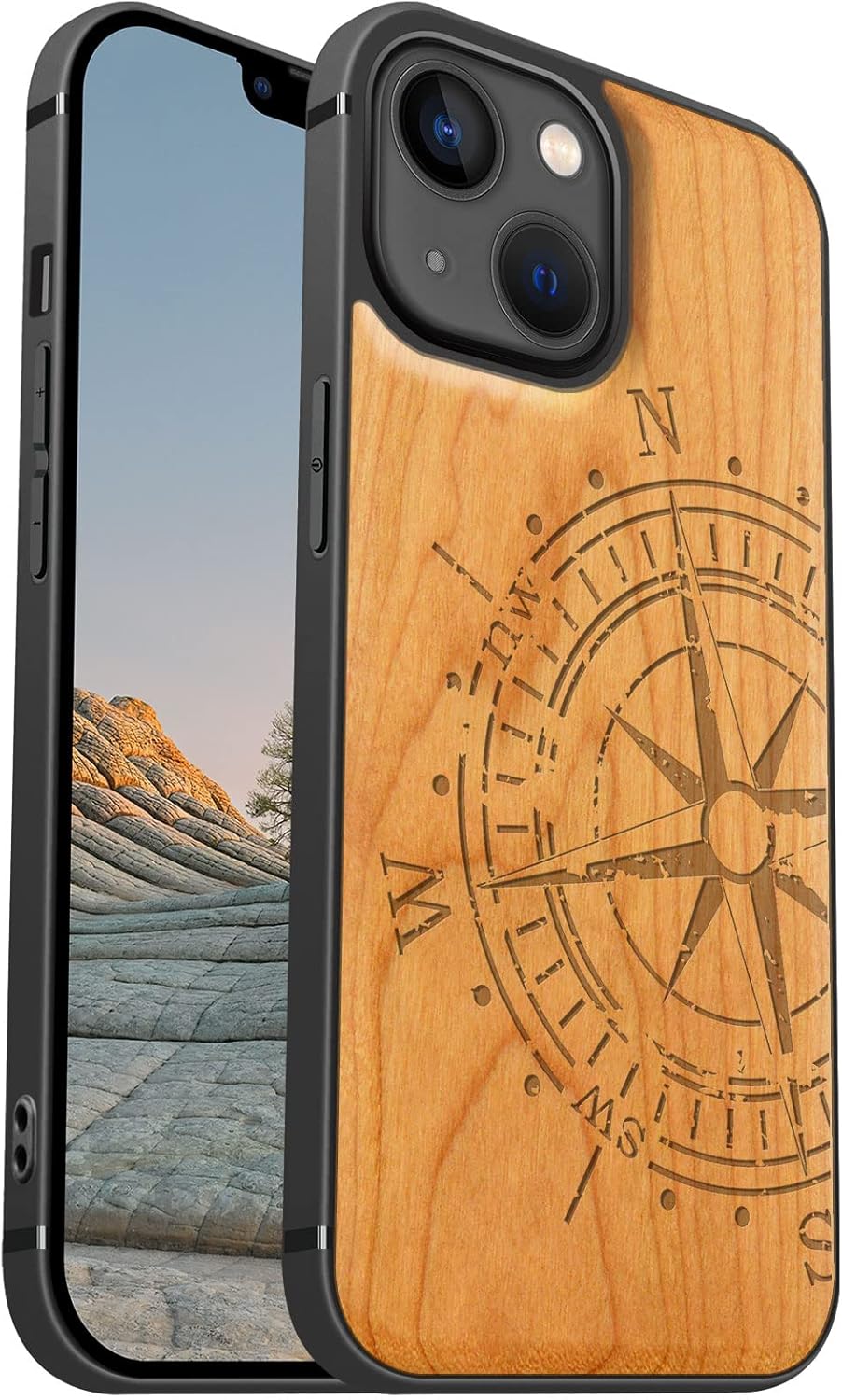 Carveit Funda magnética de madera para iPhone 13 Mini, madera real dura y TPU suave, funda protectora híbrida a prueba de golpes, funda de madera