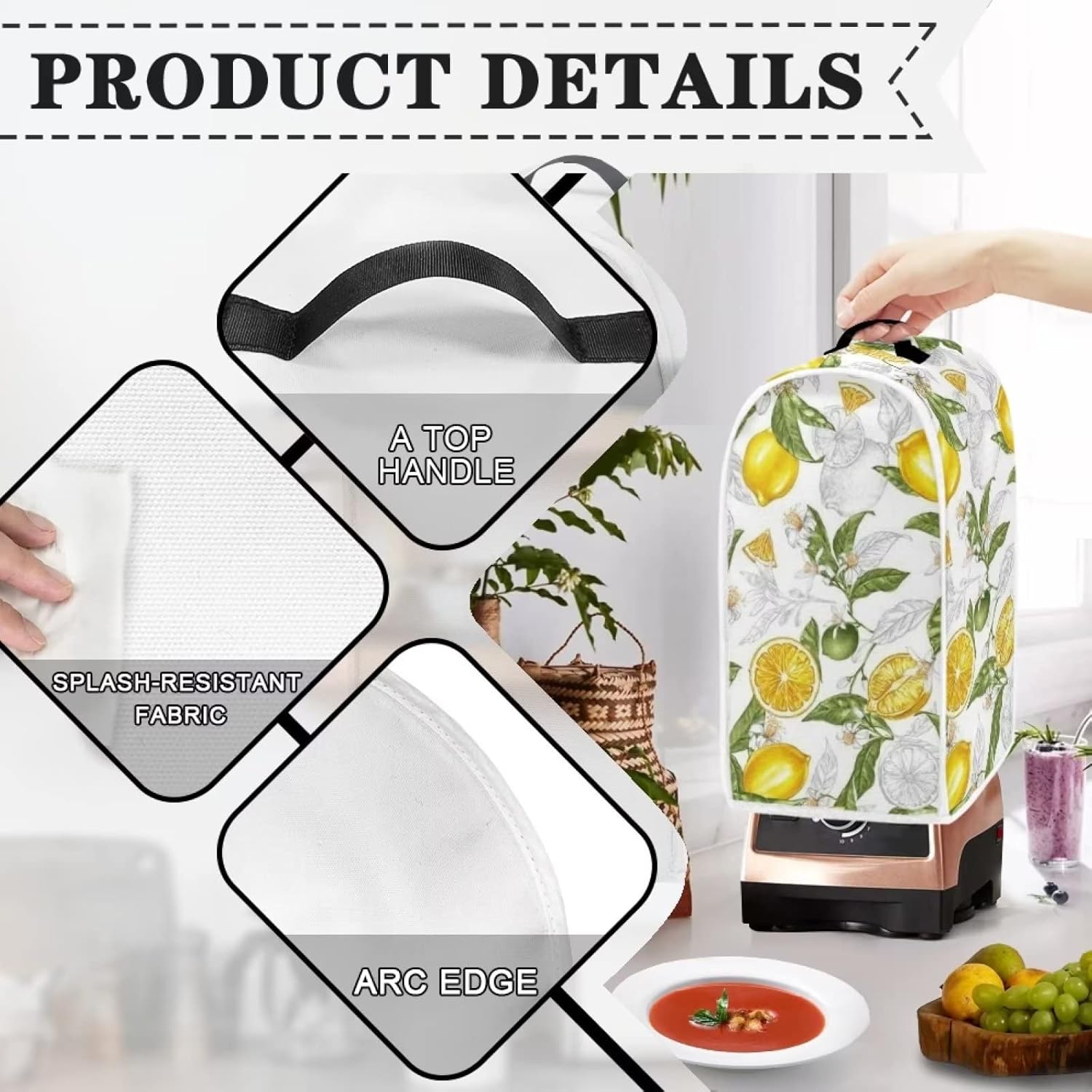 Limón Blender – Funda protectora para batidora de cocina con mango superior, funda protectora de licuadora lavable, bolsa organizadora para batidora