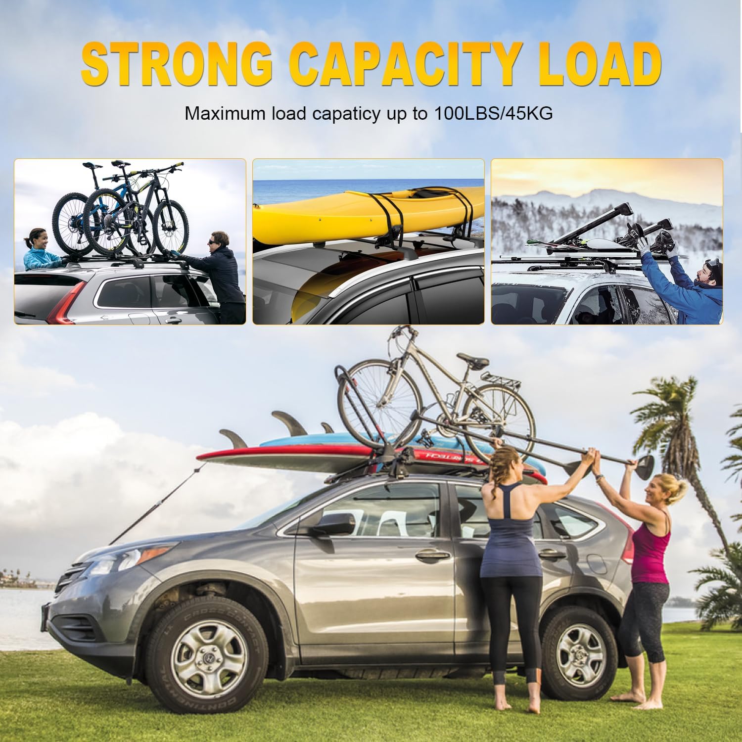 OCPTY Barras transversales para portaequipajes para Ford Explorer 2016, 2017, 2018, 2019, para bolsa de carga, equipaje, kayak, canoa, bicicleta,