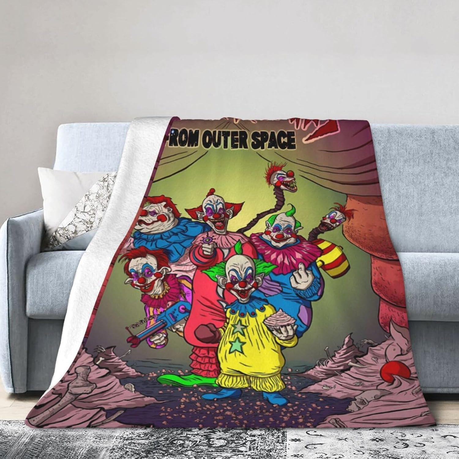 Mantas Killer de película de terror Klowns from Outer Space – Manta de forro polar para sofá y dormitorio, mantas suaves de aire acondicionado para