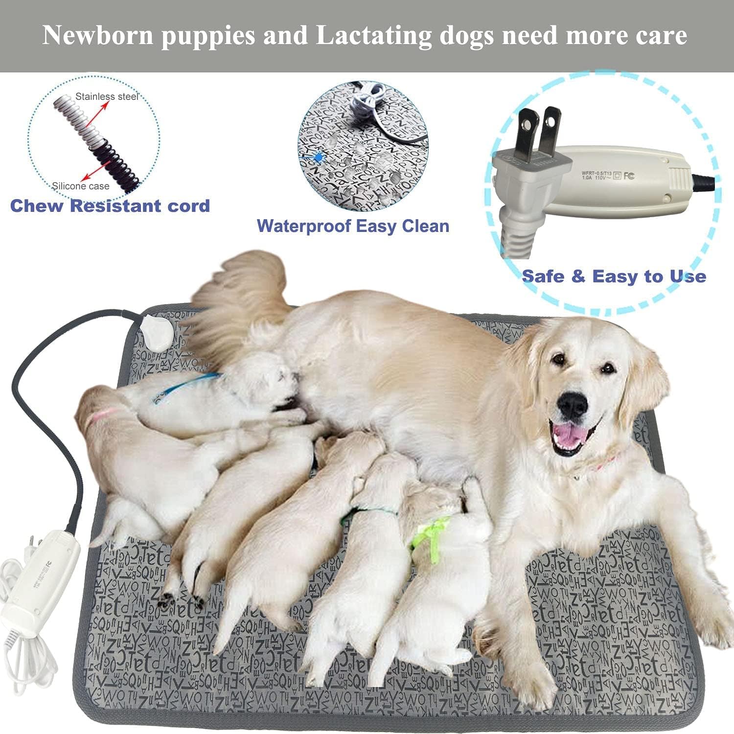 Almohadilla térmica para mascotas para perros y gatos, alfombrilla térmica para interiores, almohadilla térmica eléctrica para perros, gatos, cable