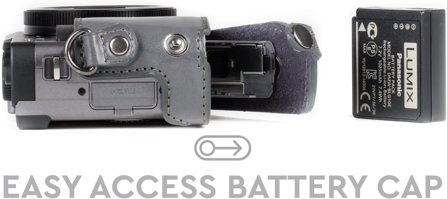 MegaGear MG1261 Ever Ready – Funda de piel para cámara compatible con Panasonic Lumix DC-ZS80, DC-ZS70, DC-TZ95, DC-TZ90, color gris
