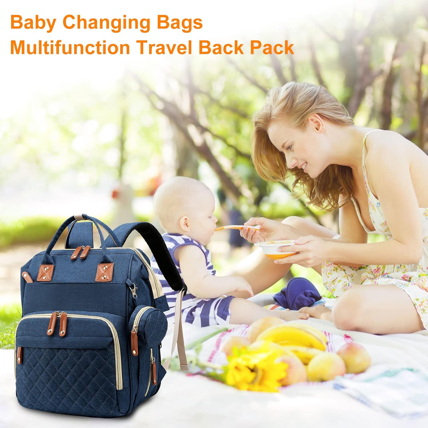 Mochila para pañales para bebé con cambiador, bolsas impermeables para niños y niñas, Azul, Multifunción