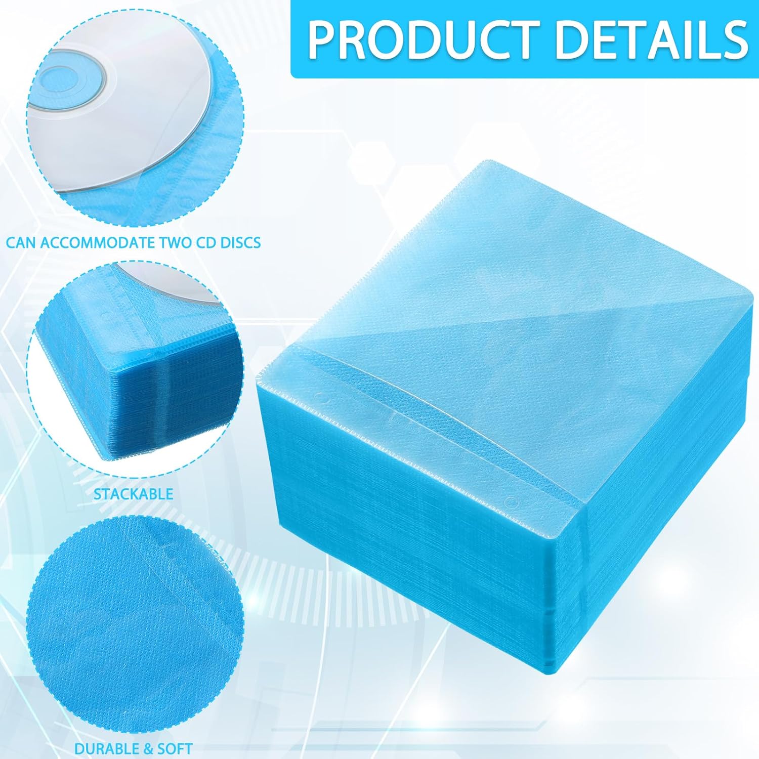 Harloon 200 fundas de disco de plástico de doble cara para carpetas de almacenamiento en blanco, soporte de disco para reemplazo de protección (azul)