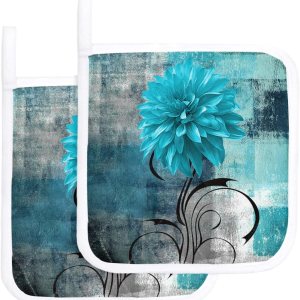 Paquete de 2 soportes para ollas para cocina, azul y verde, degradado, turquesa, dalia, floral, a prueba de calor, almohadillas calientes, Paquete de 2 soportes para ollas para cocina, azul y verde, degradado, turquesa, dalia, floral, a prueba de calor, almohadillas calientes,