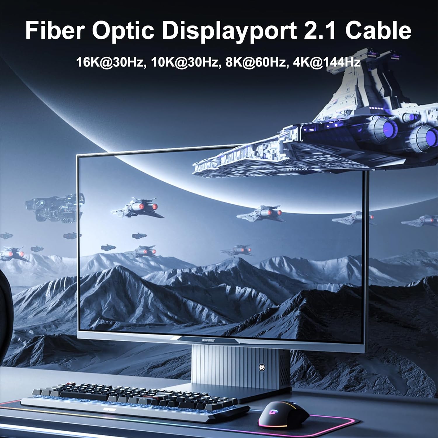 FIBBR Cable DisplayPort 2.1 certificado, cable DP2.1 de 80 Gbps para pantalla de video, cable de puerto compatible con 16K 60Hz, 10K 60Hz, 8K 60Hz,
