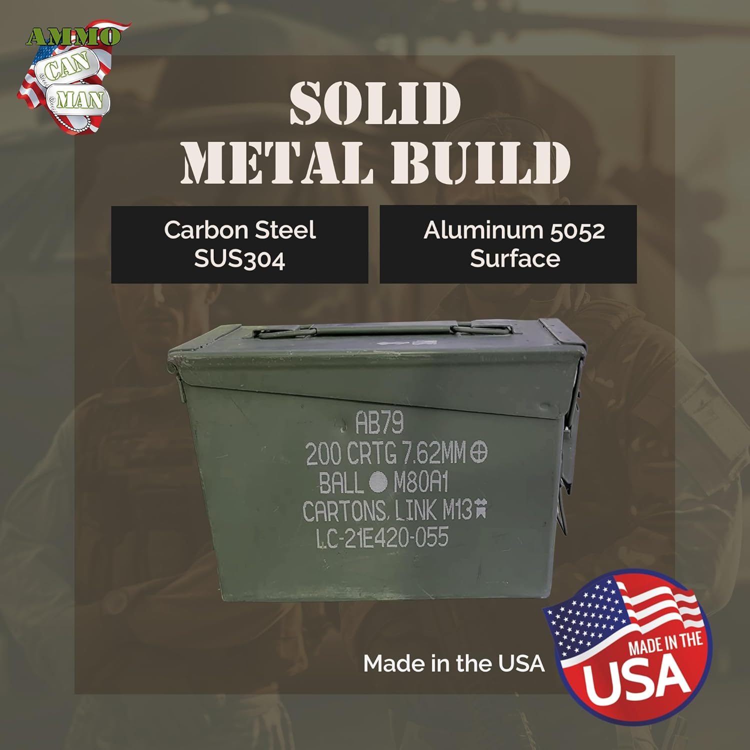 US Military 30 Cal munición lata (paquete de 3)  Hermético, impermeable, de metal militar de grado 2, excedente del ejército, caja de munición con