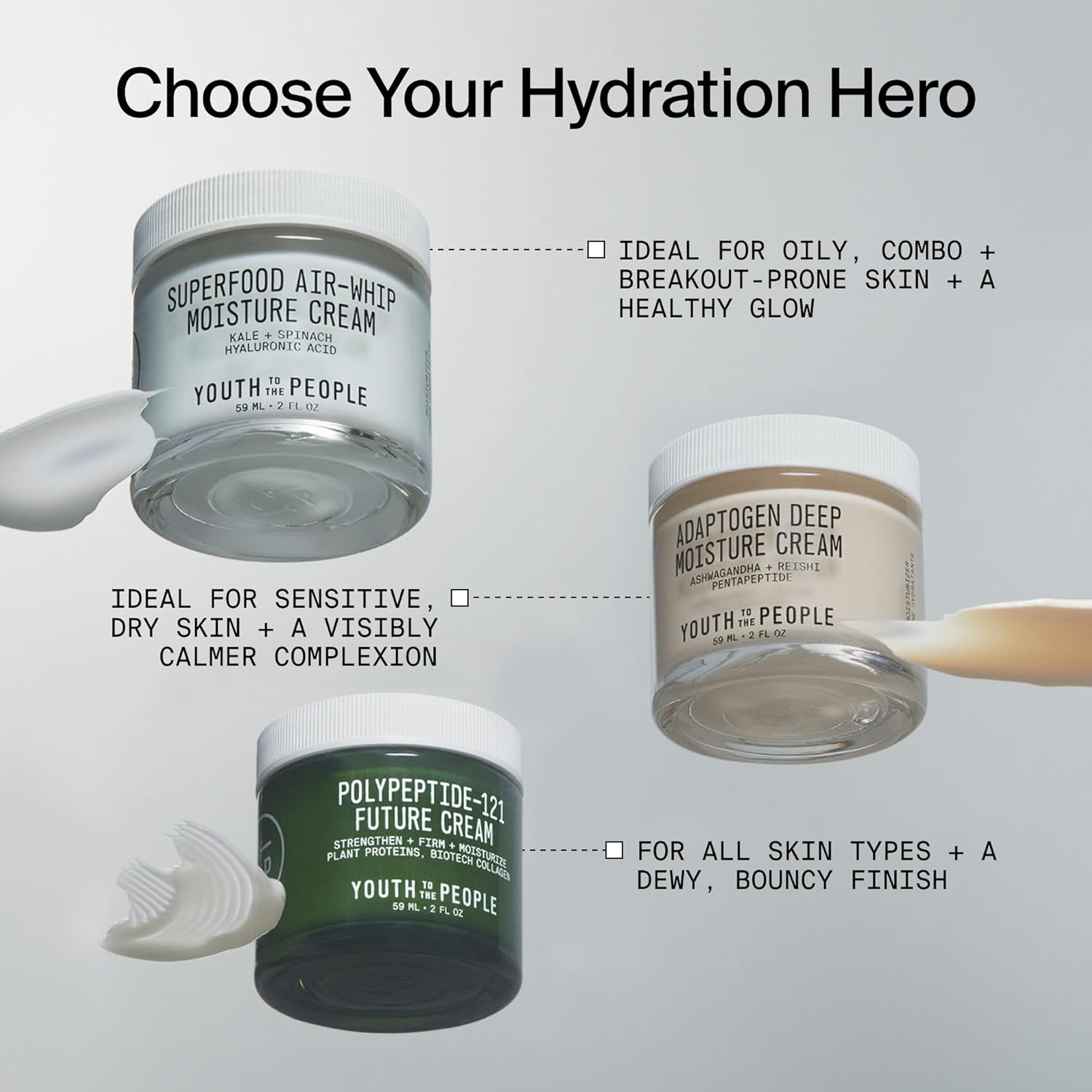 Youth To The People Crema polipeptídica 121, crema hidratante y reafirmante y crema de colágeno para piel seca, cuidado de la piel rico en ceramidas