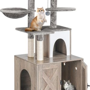 Snughome Caja de arena para gatos con torre de árbol para gatos y condominio, muebles ocultos para baño para gatos con poste rascador de sisal y Snughome Caja de arena para gatos con torre de árbol para gatos y condominio, muebles ocultos para baño para gatos con poste rascador de sisal y
