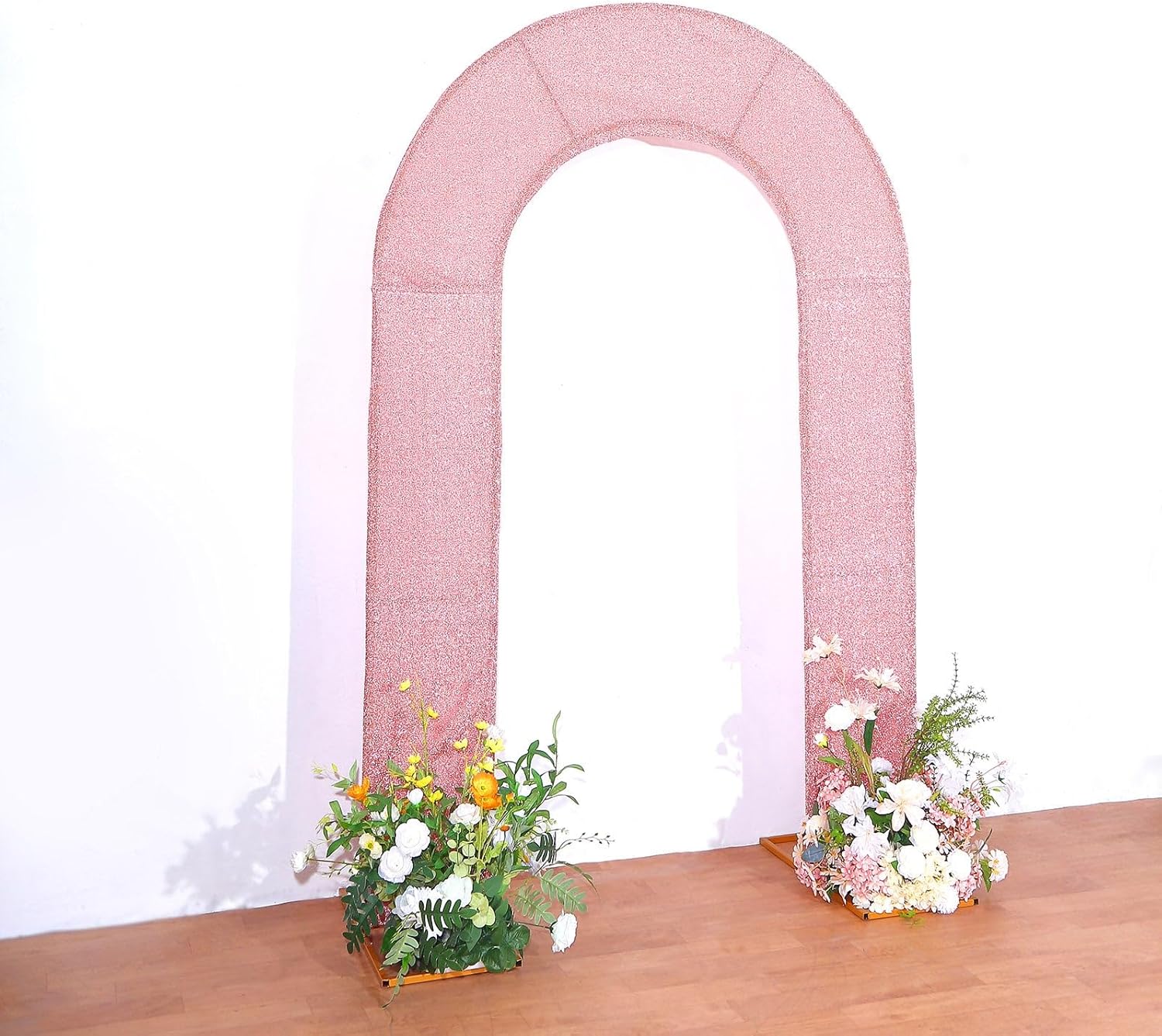 Efavormart – Cubierta de telón de fondo de arco abierto de 7 pies, color oro rosa brillante, de elastano, con doble cara en forma de U, para arco de