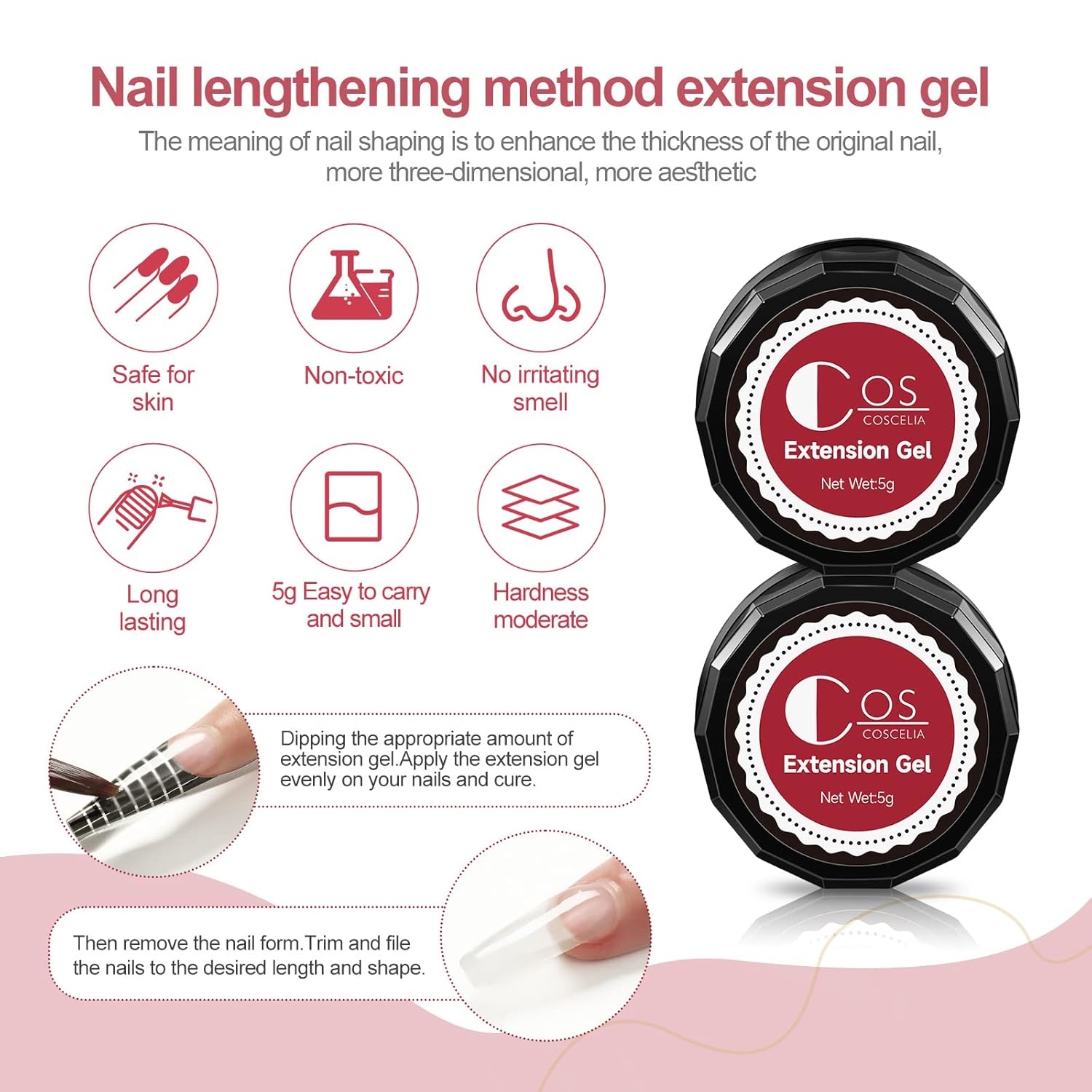 COSCELIA Kit de gel de uñas Builder  3 x 0.2 fl oz gel de extensión de uñas transparente para reparación de uñas y fortalecimiento de gel duro UV